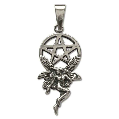 Elfe mit Pentagramm Schmuck Anhänger 925er Silber - Pentagramm - 34x16mm