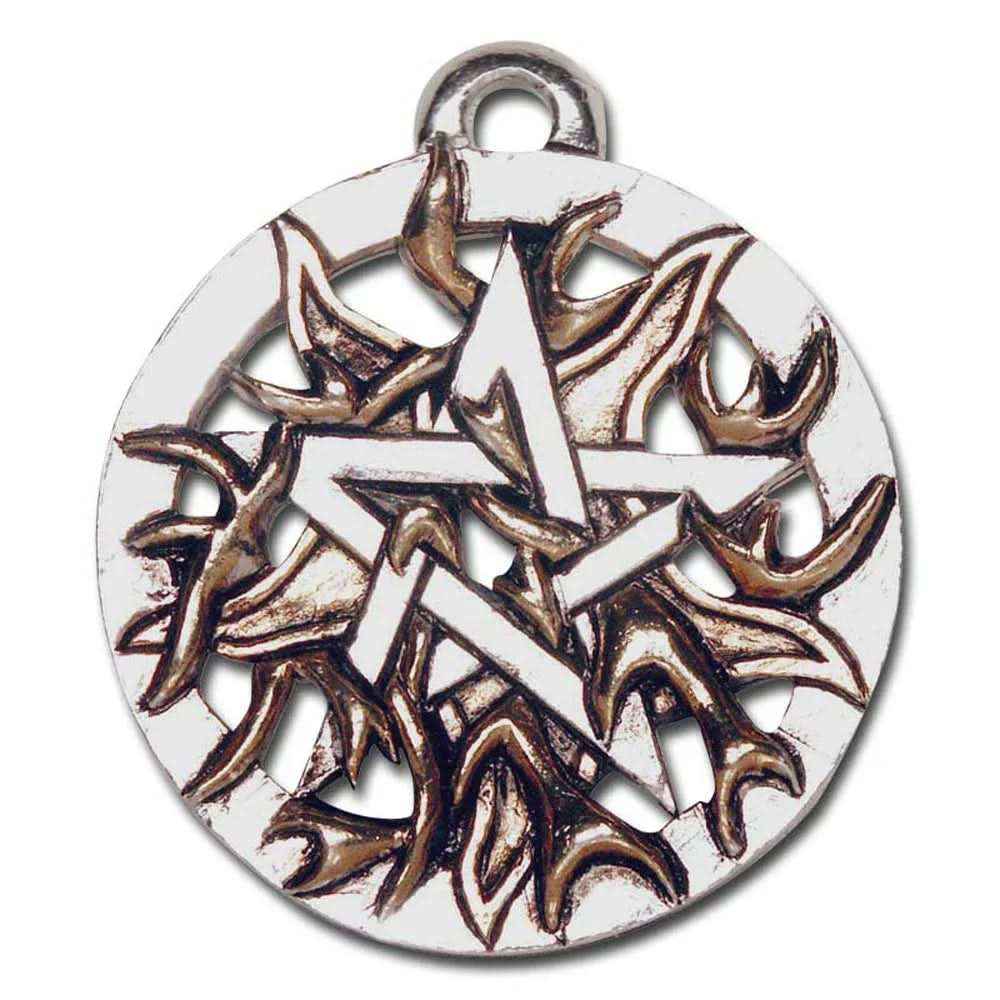 FEUER-PENTAGRAMM  Schmuck Anhänger versilbert - Pentagramm - 32x37mm + Kette