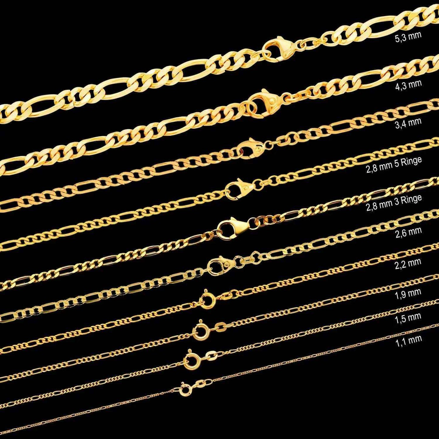 Figarokette Halskette 333 - 8 Karat Gold Auswahl - Firma Holzenplotz - Silberketten-Goldketten.de 
