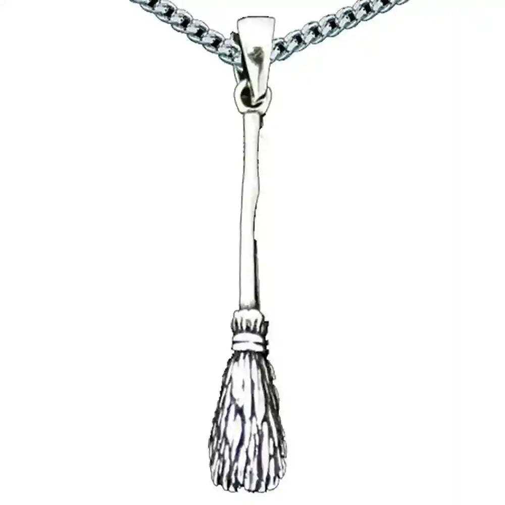Flugbesen Hexenbesen Anhänger Schmuck Silber mit rhod. Silberkette