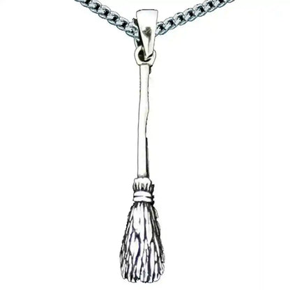 Flugbesen Hexenbesen Anhänger Schmuck Silber mit rhod. Silberkette