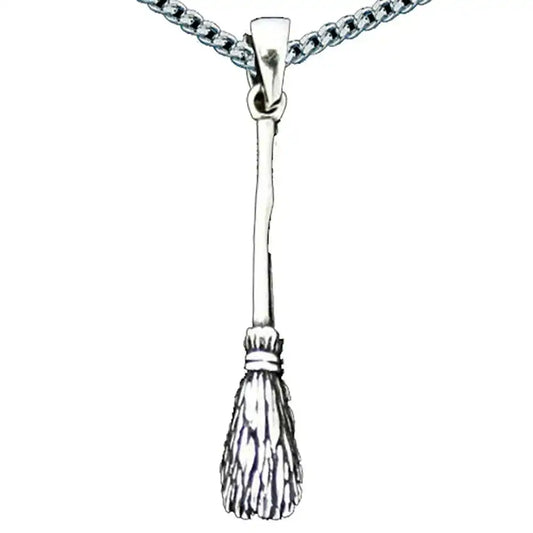 Flugbesen Hexenbesen Anhänger Schmuck Silber mit rhod. Silberkette