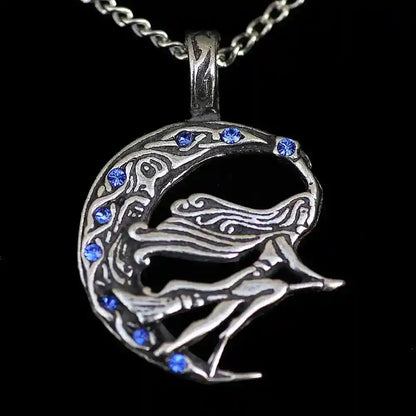 Freya Anhänger Schmuck Wikinger 37x28mm Mond Wikinger Swarovski Kristalle +Kette