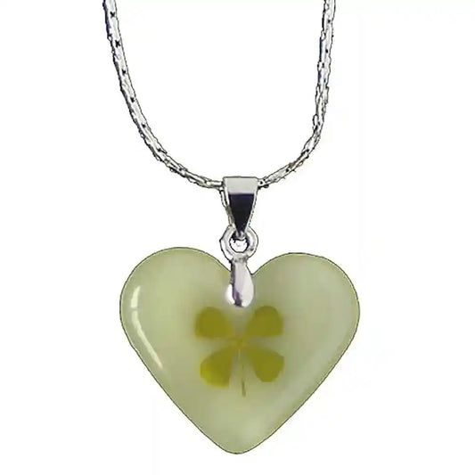 Glücksklee-Anhänger Herz + Kette - Glück , Pflanzen - 22x18mm