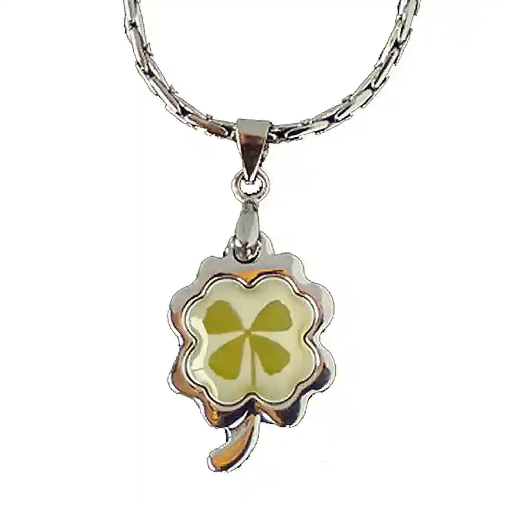 Glücksklee-Anhänger Kleeblatt + Kette - Glück , Pflanzen - 22x15mm