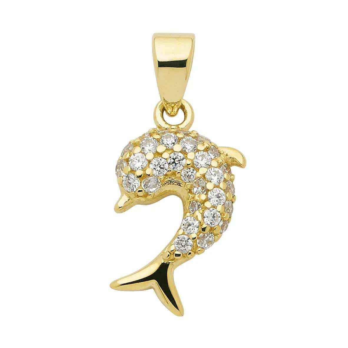 Gold Anhänger Delphin Zirkonia mit Goldkette massiv 333 -8 Karat Gold - Firma Holzenplotz - Silberketten-Goldketten.de 