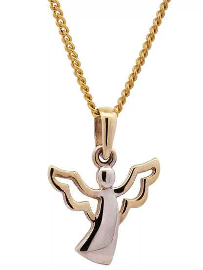 Gold Anhänger Engel  mit Goldkette massiv 333-8 Karat Gold rhodiniert