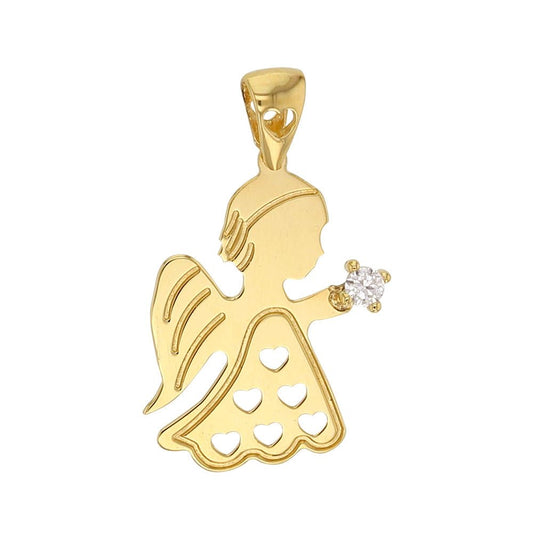 Gold Anhänger Engel mit Zirkonia echt massiv 375 - 9 Karat Gold - Firma Holzenplotz - Silberketten - Goldketten.de