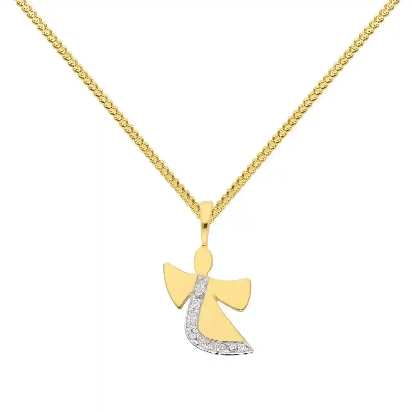 Gold Anhänger Engel Zirkonia mit Goldkette massiv 333-8 Karat Gold - Firma Holzenplotz - Silberketten-Goldketten.de 