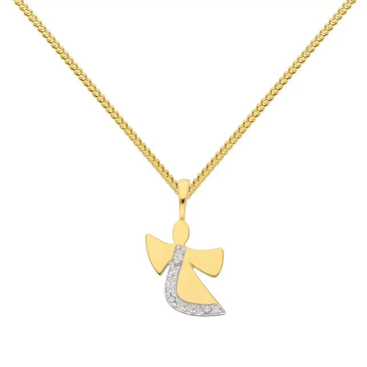 Gold Anhänger Engel Zirkonia mit Goldkette massiv 333-8 Karat Gold