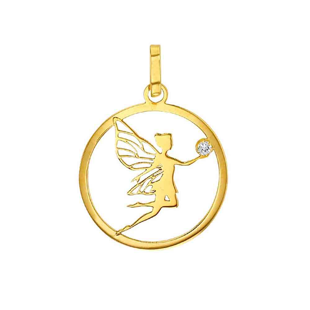 Gold Anhänger Fee mit Zirkonia aus echt massiv 750 - 18 Karat Gold - Firma Holzenplotz - Silberketten - Goldketten.de