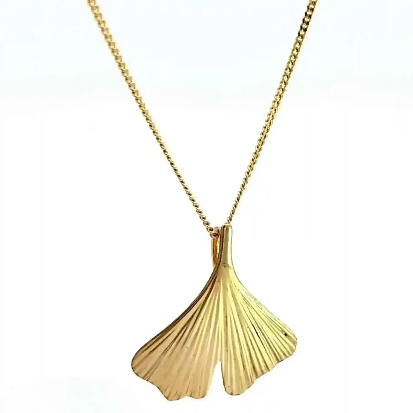 Gold Anhänger Ginkoblatt mit Goldkette massiv 375 - 9 Karat Gold - Firma Holzenplotz - Silberketten-Goldketten.de 