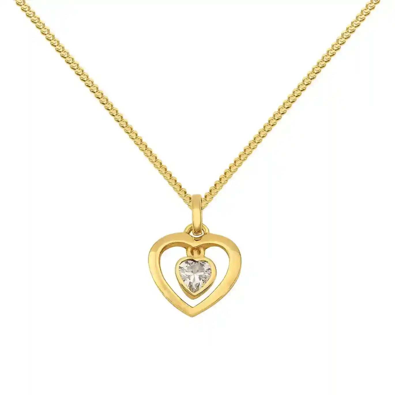 Gold Anhänger Herz Zirkonia mit Goldkette massiv 333 - 8 Karat Gold - Firma Holzenplotz - Silberketten-Goldketten.de 