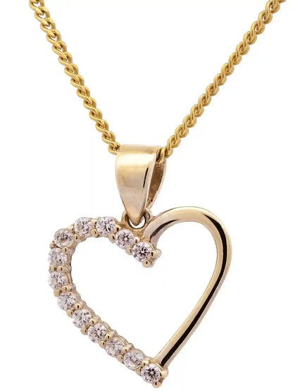 Gold Anhänger Herz Zirkonia mit Goldkette massiv 333 - 8 Karat Gold