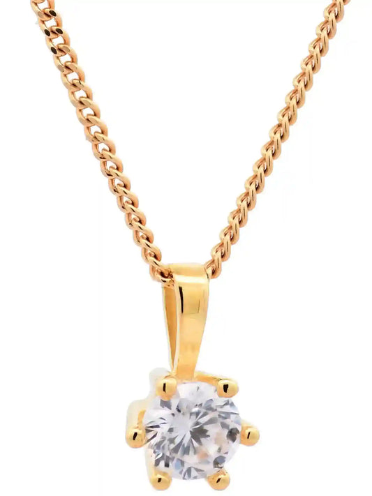 Gold Anhänger Krappenfassung Zirkonia mit Goldkette 333-8 Karat Gold - Firma Holzenplotz - Silberketten-Goldketten.de 