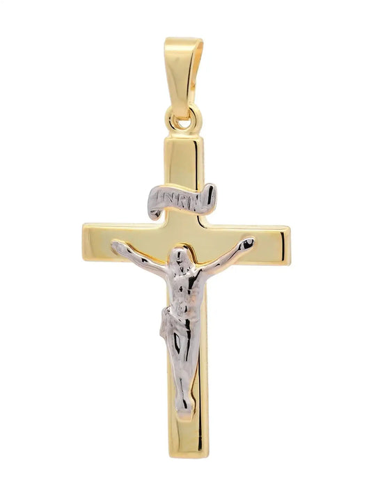 Gold Anhänger Kreuz Korpus massiv 585 - 14 Karat Gold rhodiniert - Firma Holzenplotz - Silberketten - Goldketten.de