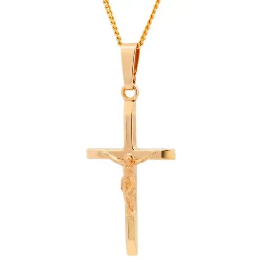 Gold Anhänger Kreuz Korpus mit Goldkette massiv 585 - 14 Karat Gold - Firma Holzenplotz - Silberketten-Goldketten.de 