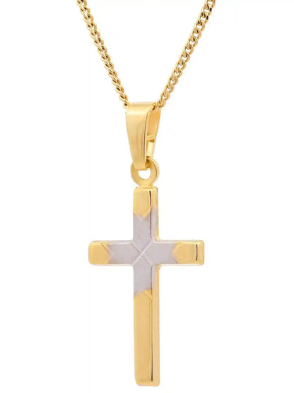 Gold Anhänger Kreuz mit Goldkette massiv 333-8 Karat Gold rhodiniert