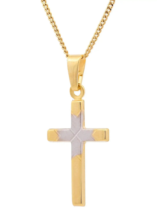 Gold Anhänger Kreuz mit Goldkette massiv 333-8 Karat Gold rhodiniert