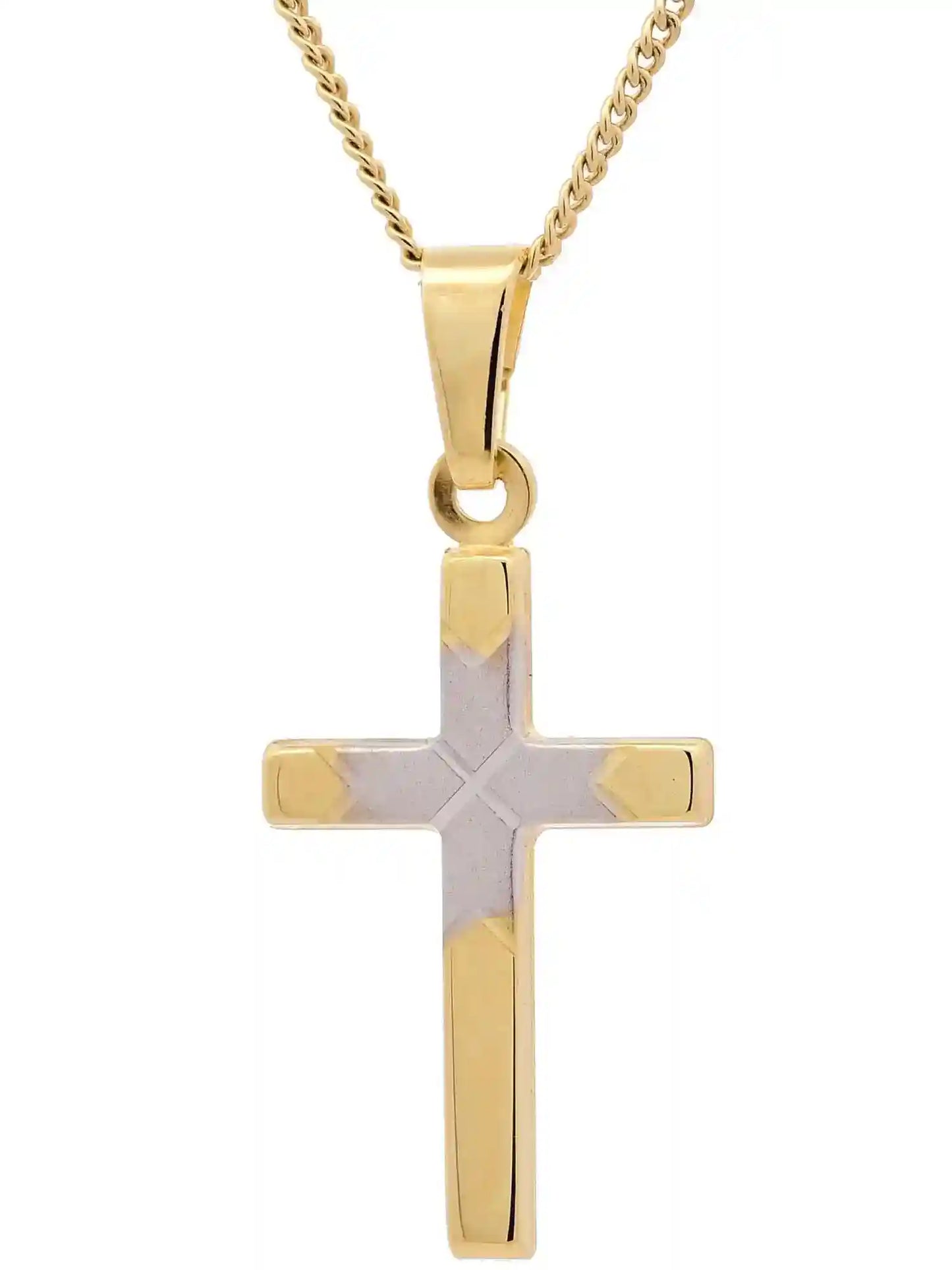 Gold Anhänger Kreuz mit Goldkette massiv 333-8 Karat Gold rhodiniert