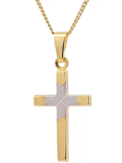 Gold Anhänger Kreuz mit Goldkette  massiv 333-8 Karat Gold rhodiniert