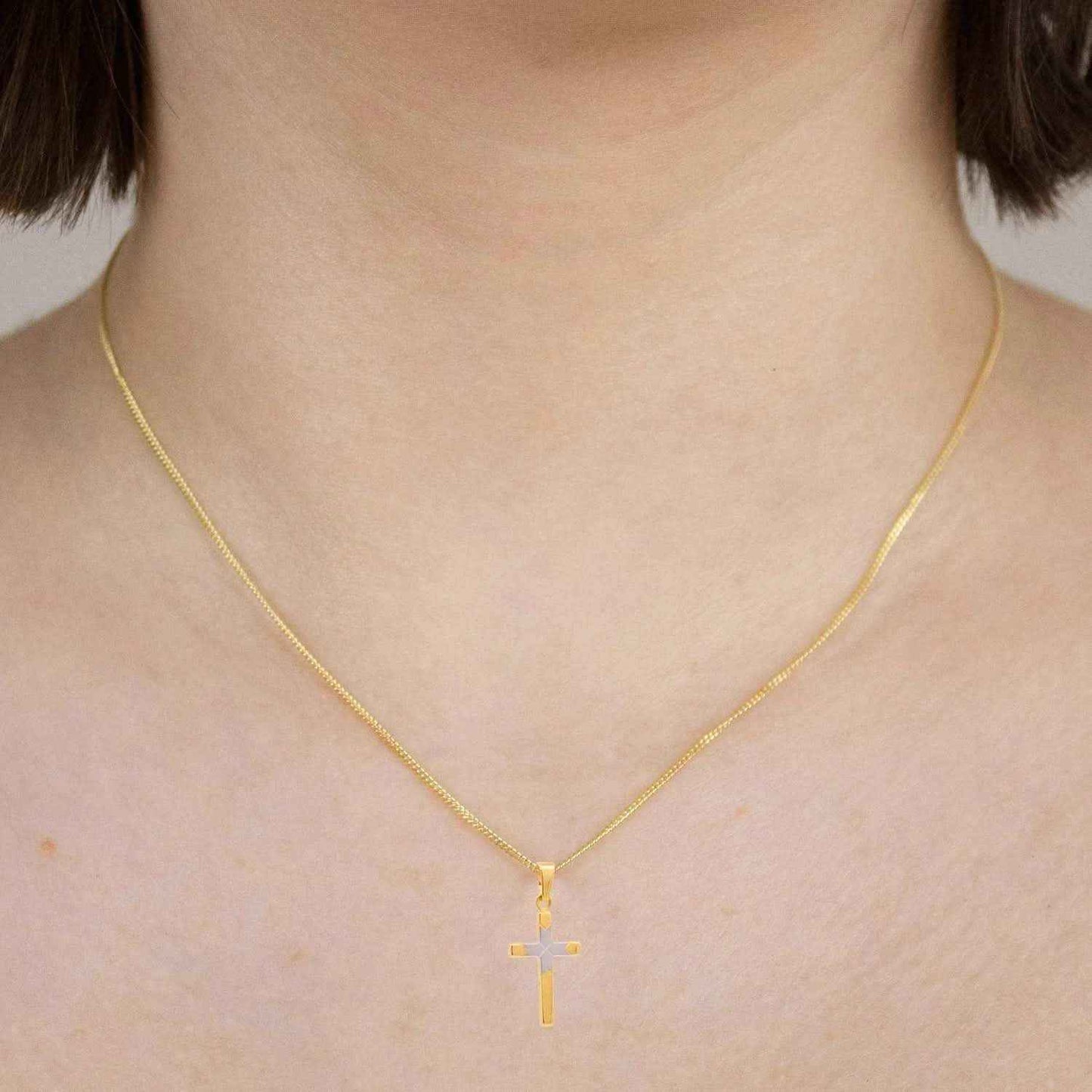 Gold Anhänger Kreuz mit Goldkette massiv 333-8 Karat Gold rhodiniert