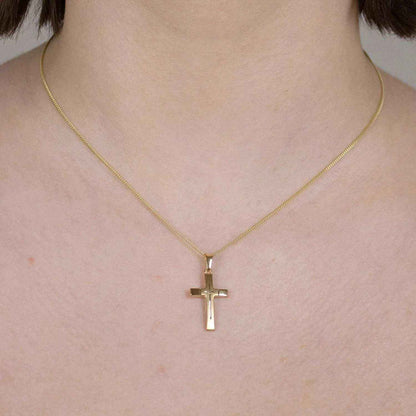 Gold Anhänger Kreuz mit Goldkette massiv 585 - 14 Karat Gold