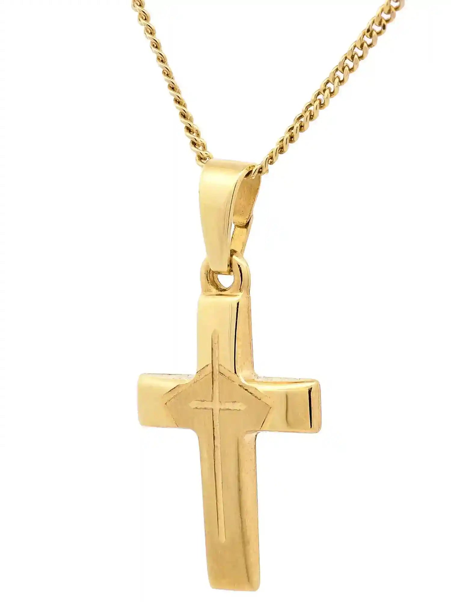 Gold Anhänger Kreuz mit Goldkette massiv 585 - 14 Karat Gold - Firma Holzenplotz - Silberketten-Goldketten.de 