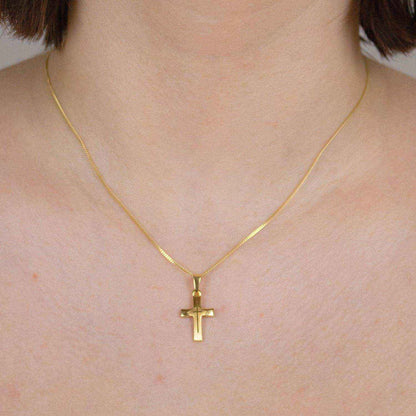 Gold Anhänger Kreuz mit Goldkette massiv 585 - 14 Karat Gold - Firma Holzenplotz - Silberketten-Goldketten.de 