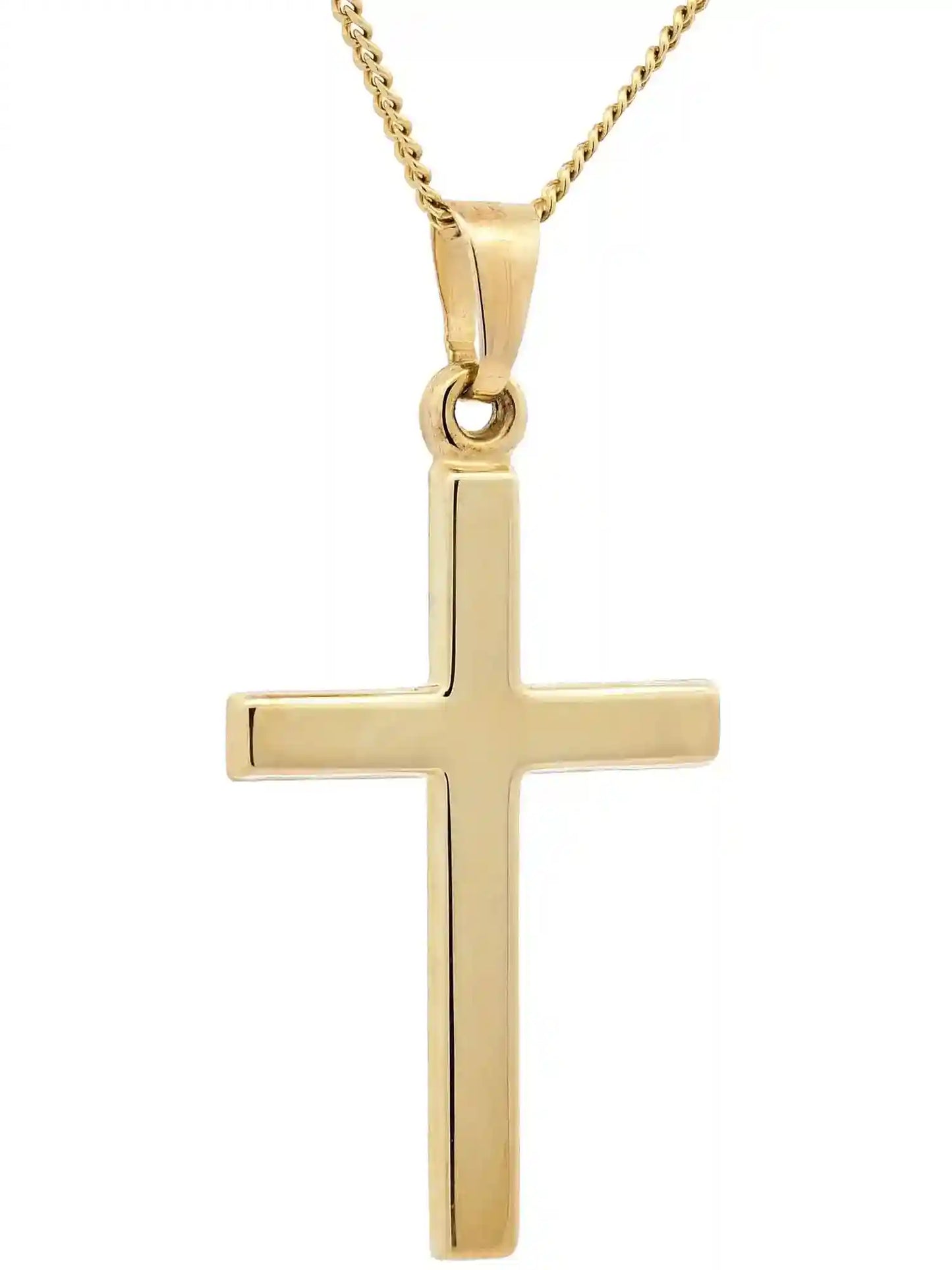Gold Anhänger Kreuz mit Goldkette massiv 585 - 14 Karat Gold