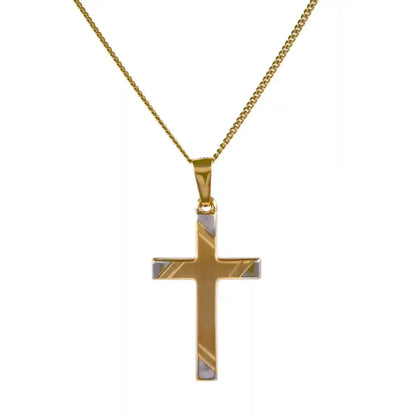 Gold Anhänger Kreuz mit Goldkette massiv 585-14 Karat Gold rhodiniert