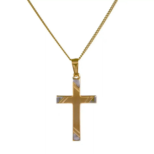 Gold Anhänger Kreuz mit Goldkette massiv 585-14 Karat Gold rhodiniert - Firma Holzenplotz - Silberketten-Goldketten.de 
