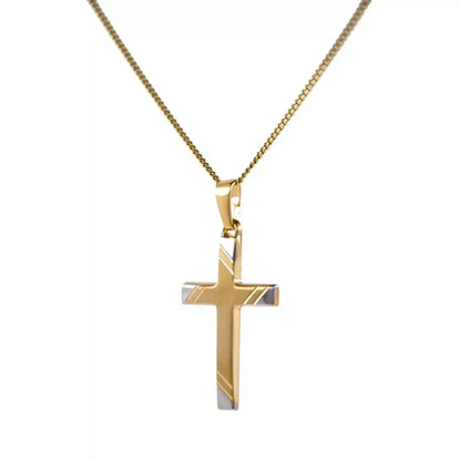 Gold Anhänger Kreuz mit Goldkette massiv 585-14 Karat Gold rhodiniert