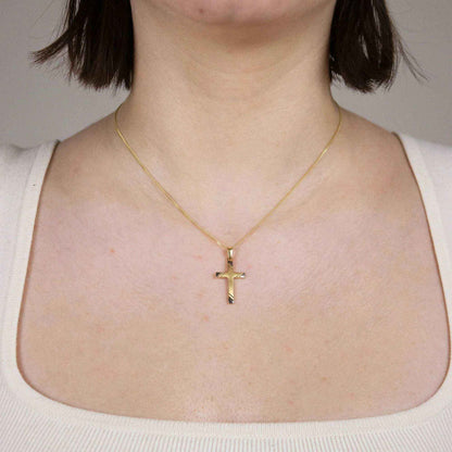 Gold Anhänger Kreuz mit Goldkette massiv 585-14 Karat Gold rhodiniert