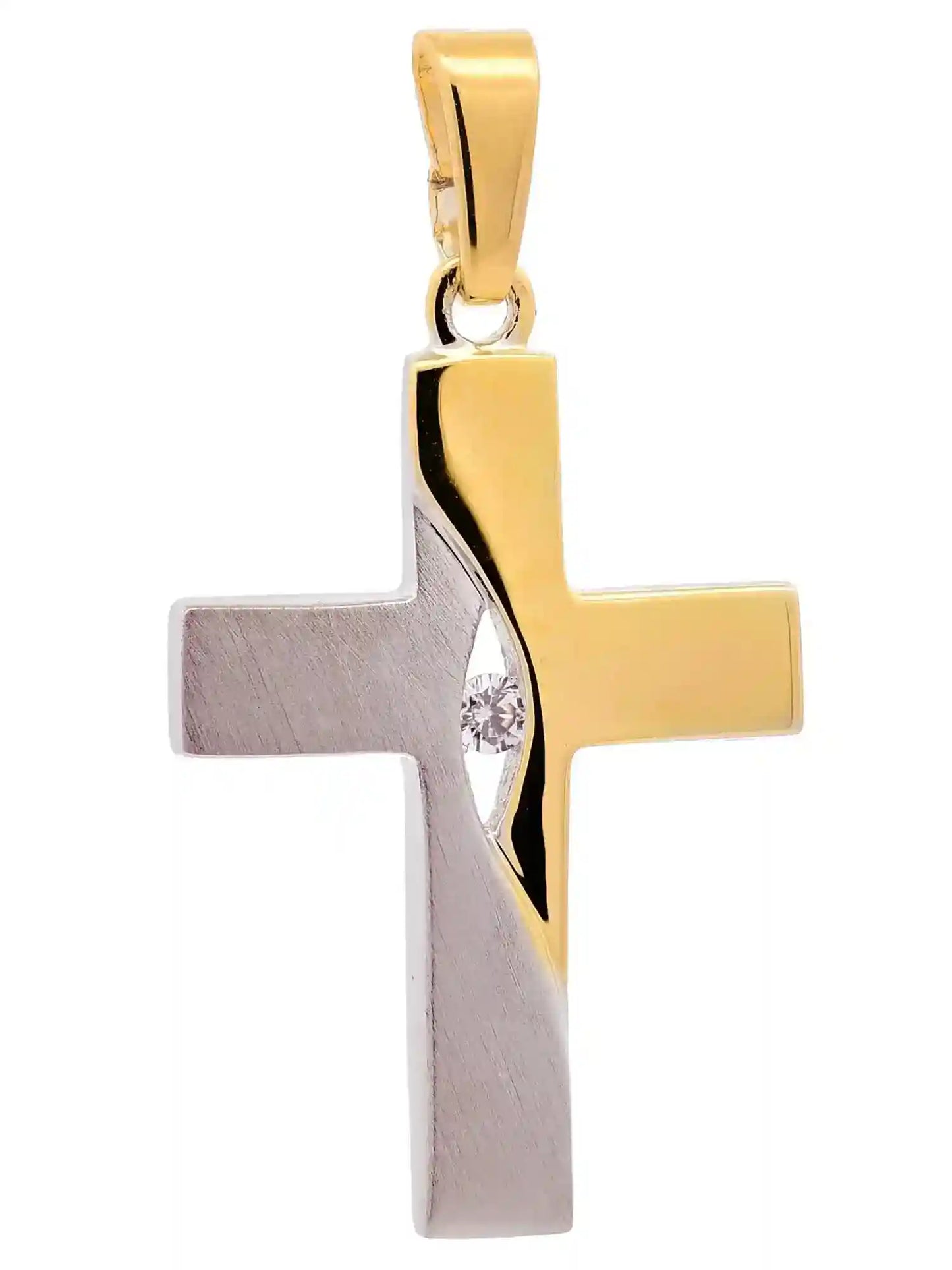 Gold Anhänger Kreuz Zirkonia massiv 925/rh/verg. Karat Gold