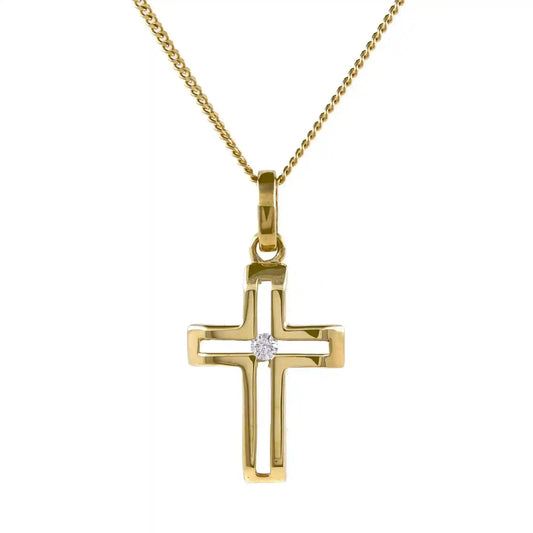 Gold Anhänger Kreuz Zirkonia mit Goldkette massiv 333 - 8 Karat Gold - Firma Holzenplotz - Silberketten-Goldketten.de 