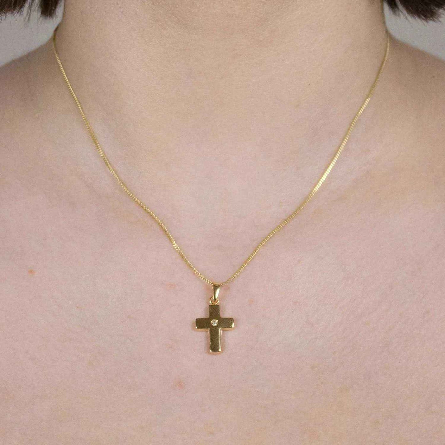 Gold Anhänger Kreuz Zirkonia mit Goldkette massiv 333 - 8 Karat Gold