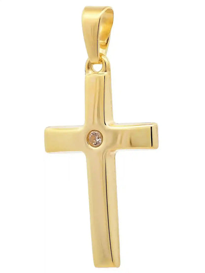 Gold Anhänger Kreuz Zirkonia mit Goldkette massiv 333 - 8 Karat Gold - Firma Holzenplotz - Silberketten-Goldketten.de 