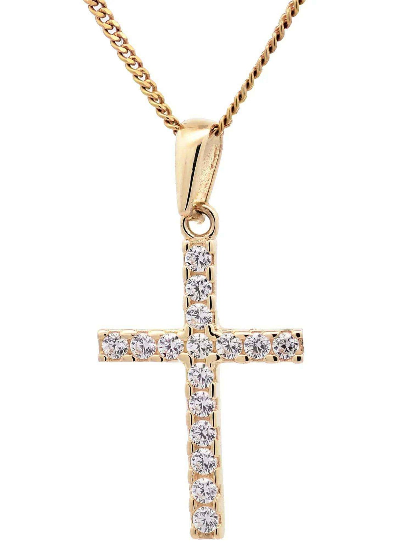 Gold Anhänger Kreuz Zirkonia mit Goldkette massiv 333 - 8 Karat Gold