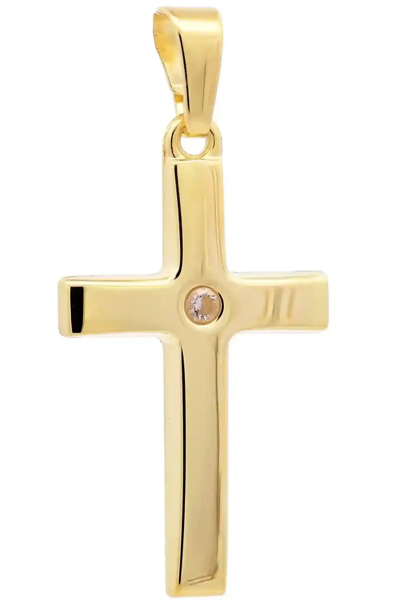 Gold Anhänger Kreuz Zirkonia mit Goldkette massiv 333 - 8 Karat Gold - Firma Holzenplotz - Silberketten-Goldketten.de 