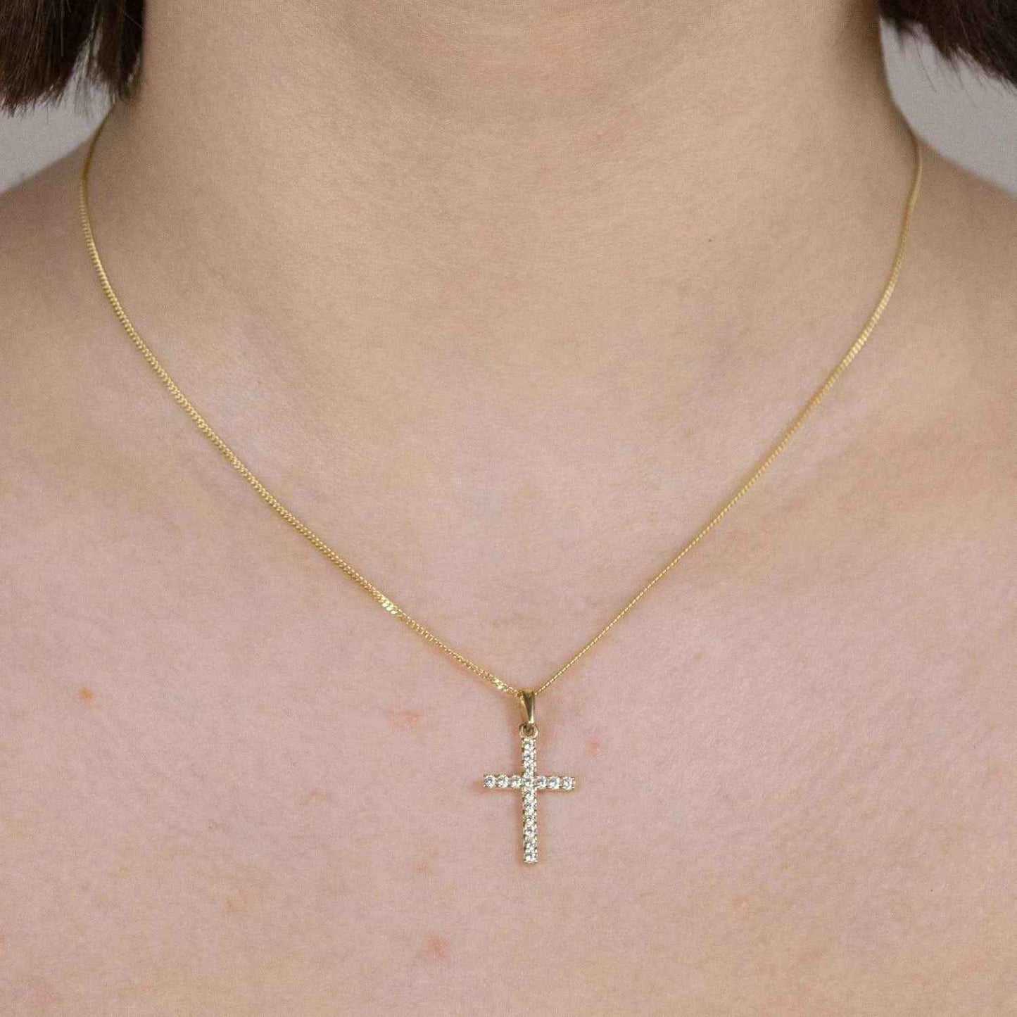 Gold Anhänger Kreuz Zirkonia mit Goldkette massiv 333 - 8 Karat Gold