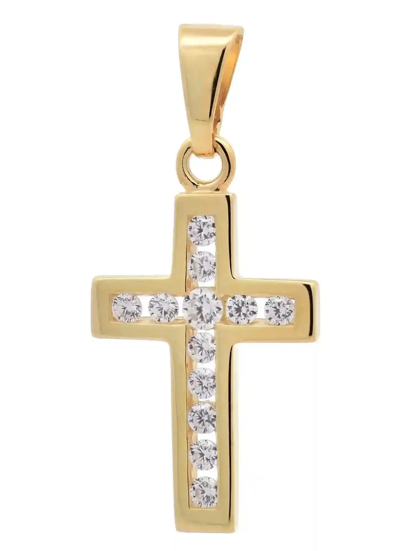 Gold Anhänger Kreuz Zirkonia   mit Goldkette massiv 375 - 9 Karat Gold