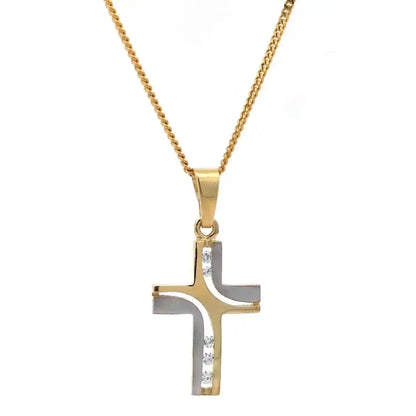 Gold Anhänger Kreuz Zirkonia mit Goldkette massiv 585-14 Karat Gold