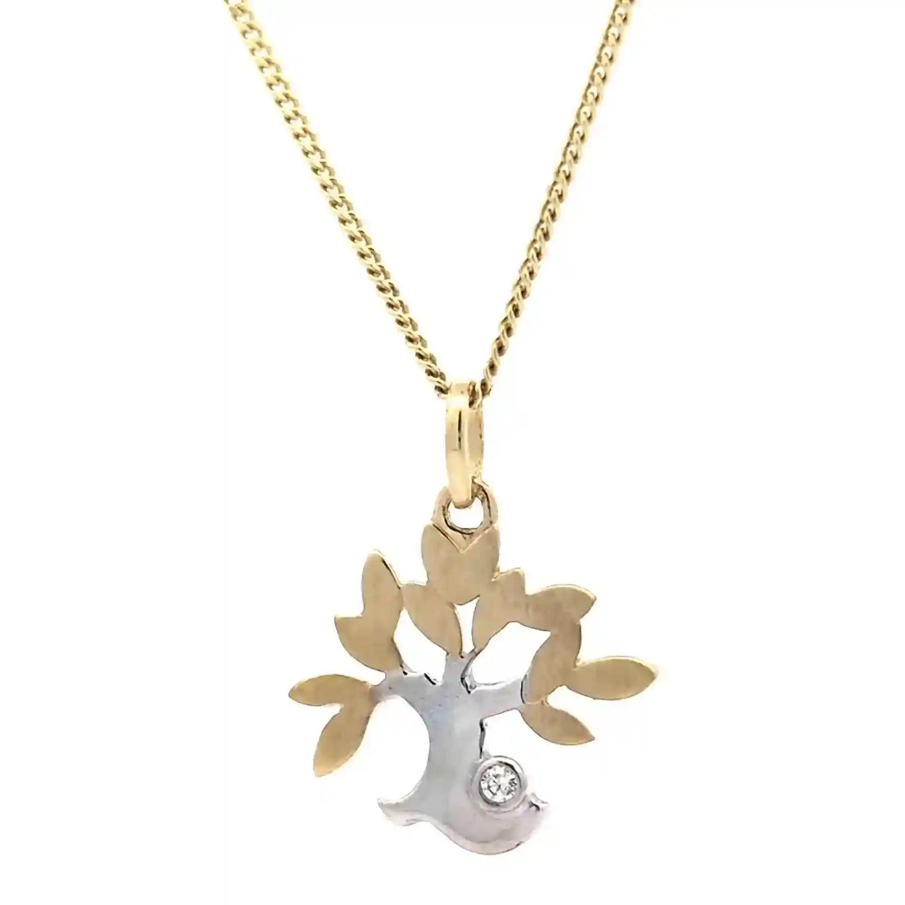 Gold Anhänger Lebensbaum Zirkonia mit Goldkette 333 -8 Karat Gold - Firma Holzenplotz - Silberketten-Goldketten.de 