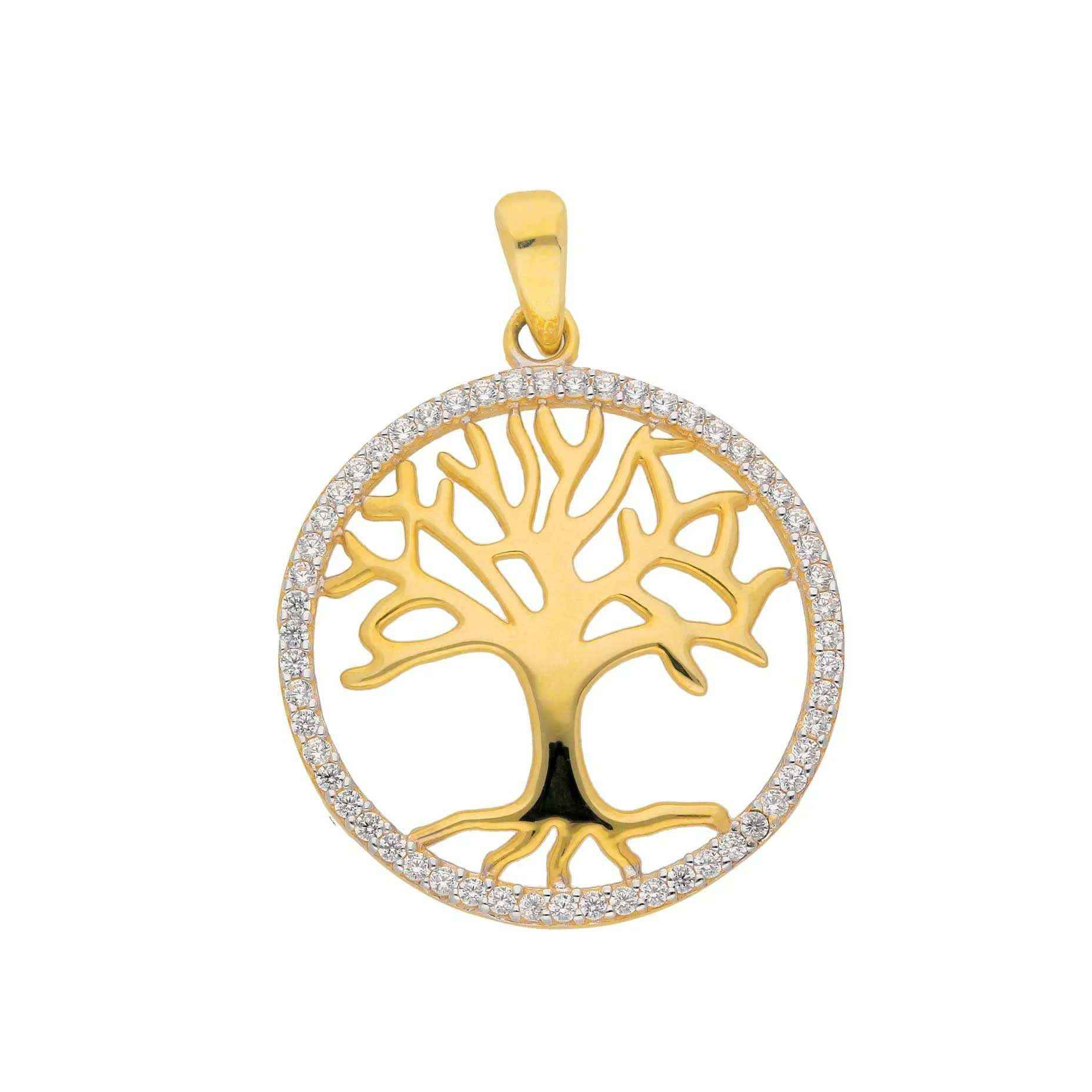 Gold Anhänger Lebensbaum Zirkonia mit Goldkette 333 -8 Karat Gold - Firma Holzenplotz - Silberketten-Goldketten.de 