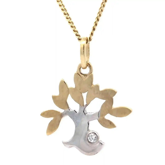 Gold Anhänger Lebensbaum Zirkonia mit Goldkette 333 -8 Karat Gold - Firma Holzenplotz - Silberketten-Goldketten.de 
