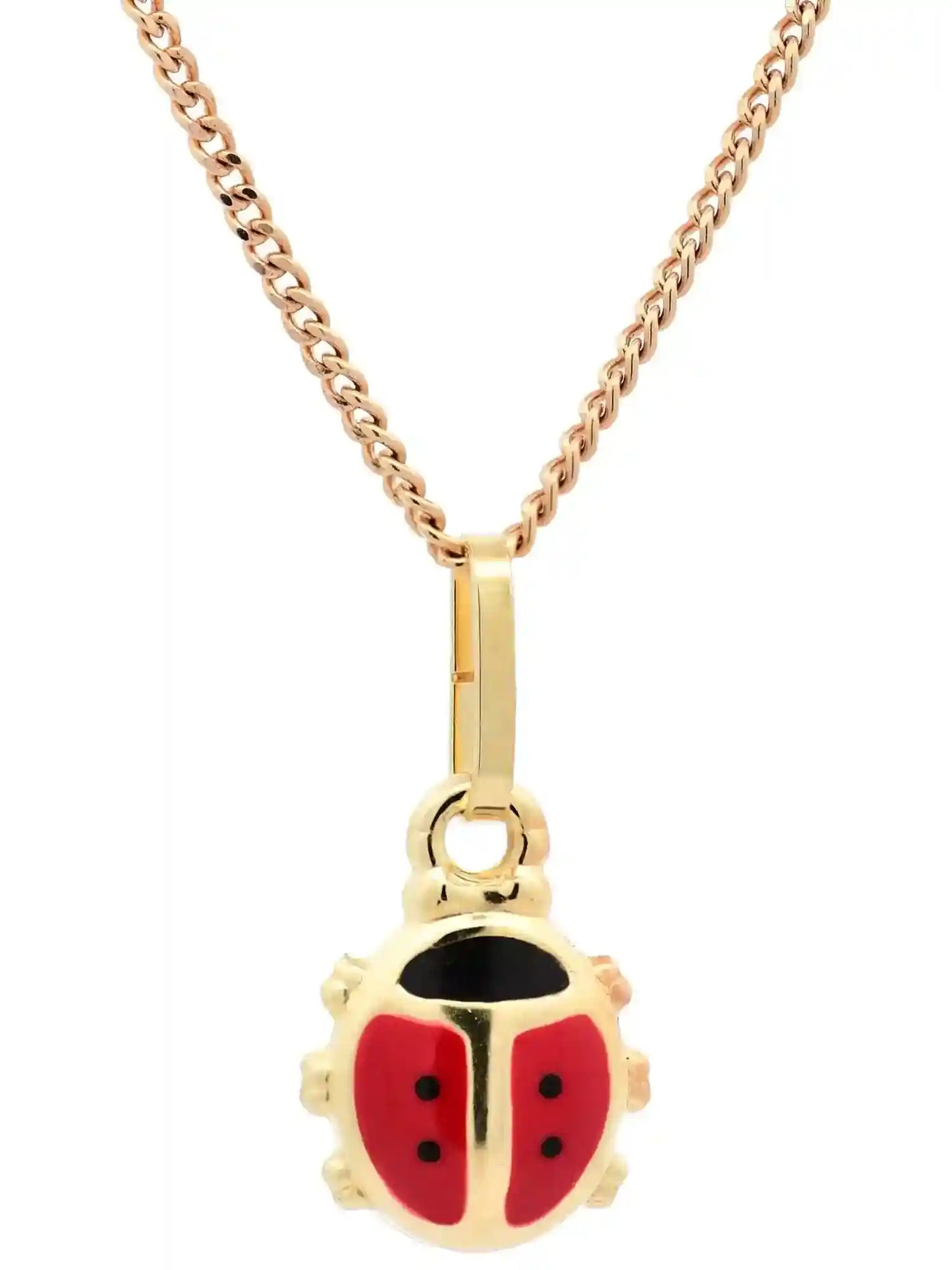 Gold Anhänger Marienkäfer mit Goldkette massiv 333 - 8 Karat Gold - Firma Holzenplotz - Silberketten-Goldketten.de 
