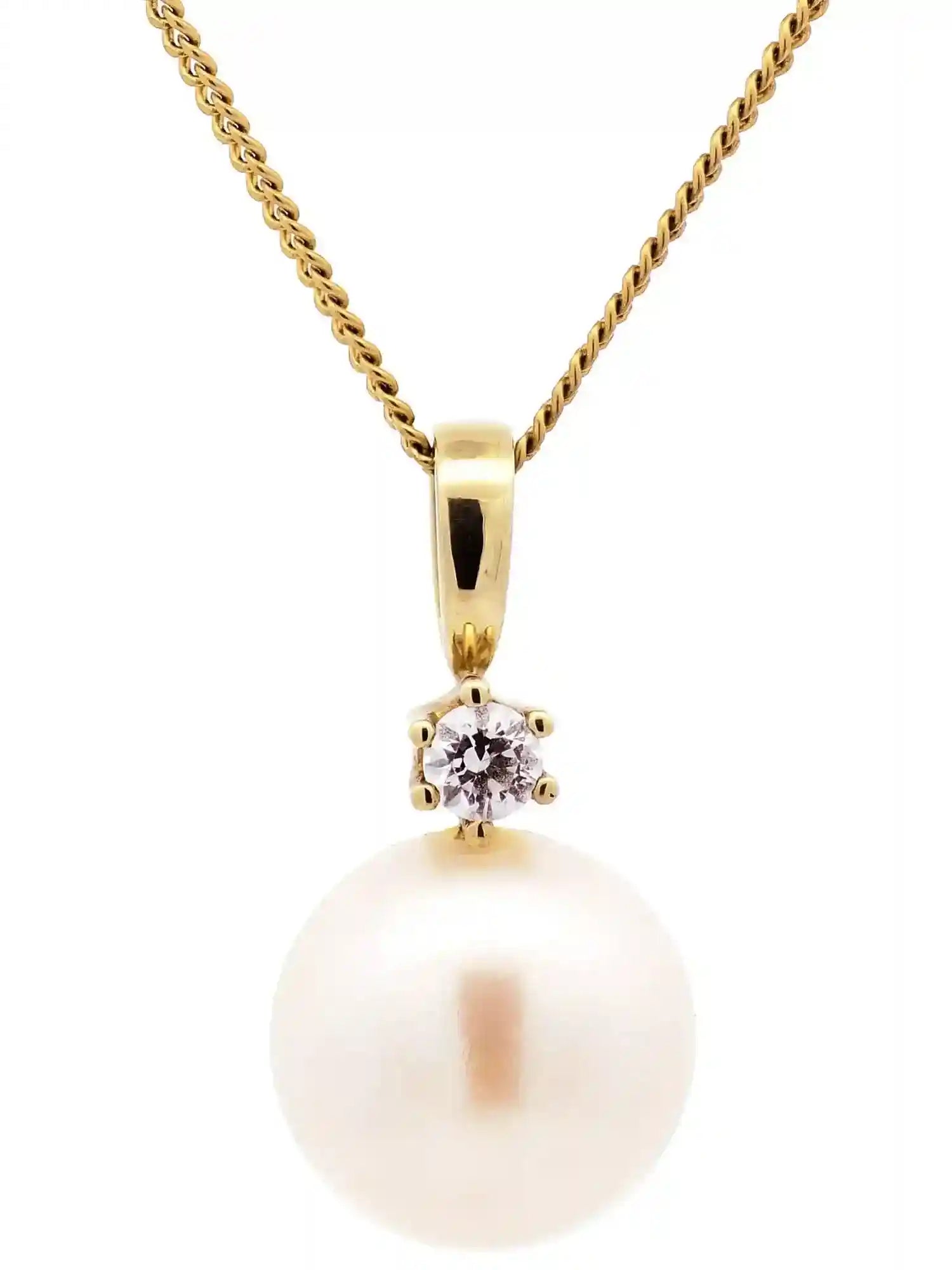 Gold Anhänger Zirkonia mit Perle mit Goldkette 333-8 Karat Gold - Firma Holzenplotz - Silberketten-Goldketten.de 