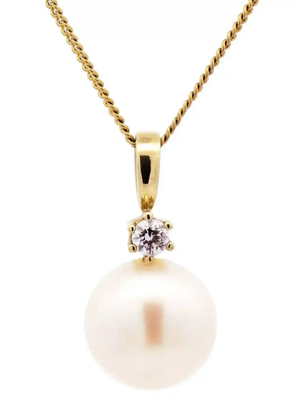 Gold Anhänger Zirkonia mit Perle mit Goldkette 333-8 Karat Gold - Firma Holzenplotz - Silberketten-Goldketten.de 