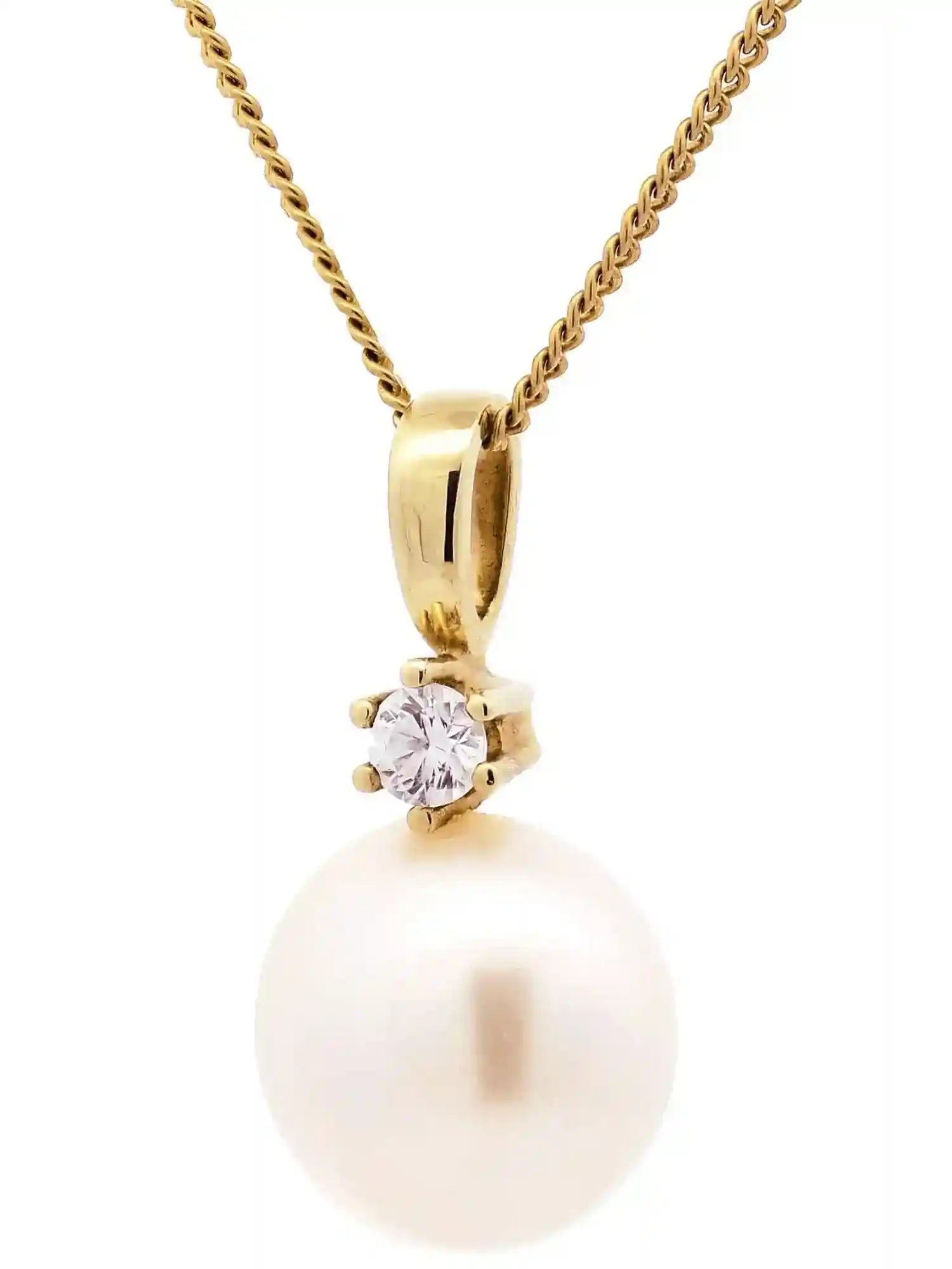 Gold Anhänger Zirkonia mit Perle mit Goldkette 333-8 Karat Gold - Firma Holzenplotz - Silberketten-Goldketten.de 